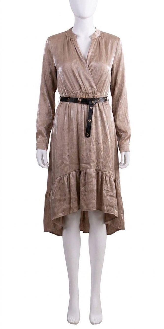NEW GIGI MODA leah v-neck midi dress in camel